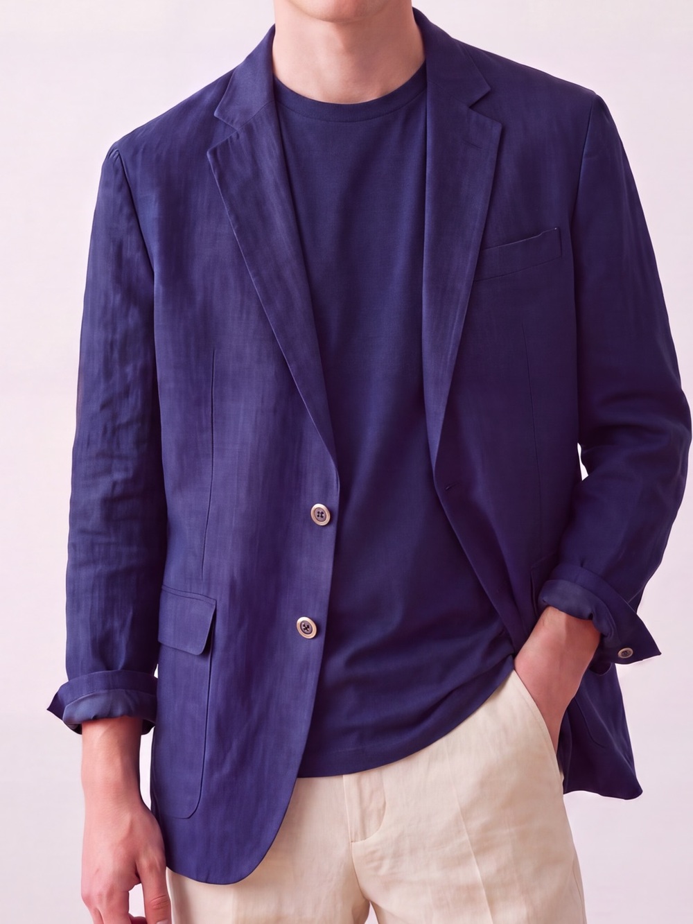 Michael Kors 100% Linen Blazer Sport Coat Navy Blue coastal Budiness casual